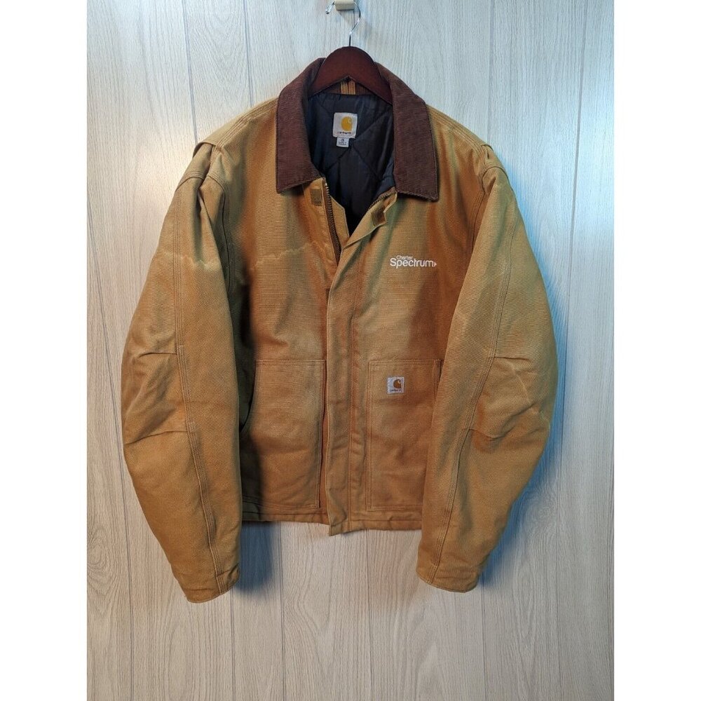 Carhartt Jacket Mens Brown Duck Quilt Lined Corduroy Collar Coat Distressed XL T